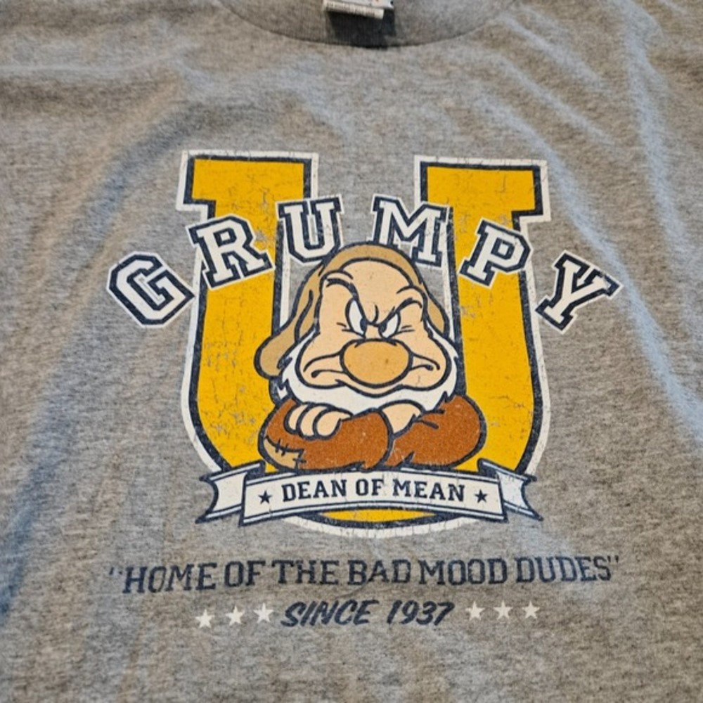 Vintage Disney Grumpy University T Shirt Mens 2XL Gray Snow White Dwarf Tee - Picture 2 of 8